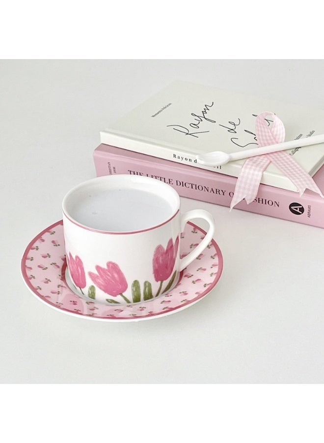 WALALLA Mug Retro Tulip Coffee Cup and Saucer Set, High-Value Exquisite Mug Saucer Afternoon Tea Ceramic Cup and Saucer Set with Spoon  and  Gift Box Teacup Pottery Coffee Cup - Image 3
